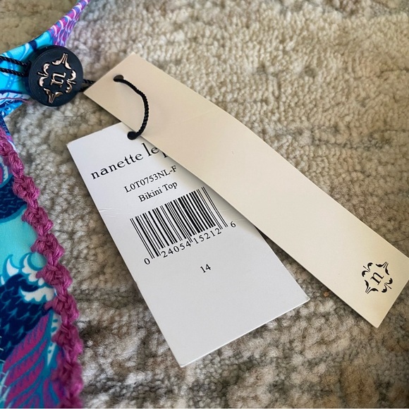 Nanette Lepore NWT Wireless Halter Neck Bikini Top Paisley Blue Purple: 14 - Picture 4 of 8